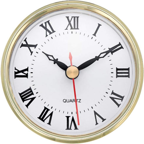 ShoppeWatch Clock Insert, 80mm (3 1/8 inch) Roman Numerals Quartz Movement, Gold Rim CK089GD