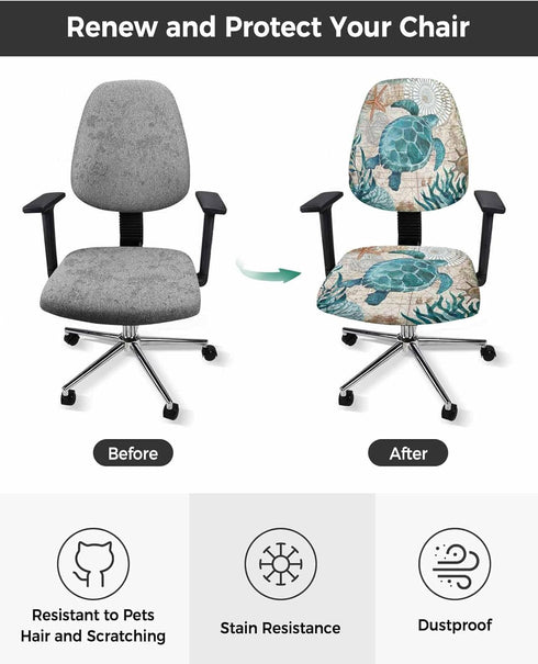 Vandarllin Office Chair Cover Sea Turtle Stretchable Universal Computer Desk Chair Cover Ocean Animal Nautical Themed Washable Removable Anti-Dust Rotating Gaming Chair Slipcovers, Retro by Vandarllin