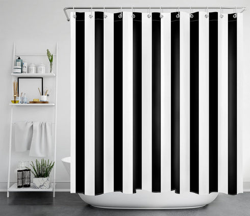 LB Black and White Shower Curtain, Striped Bathroom Curtain, 72x72 inch Waterproof Polyester Fabric