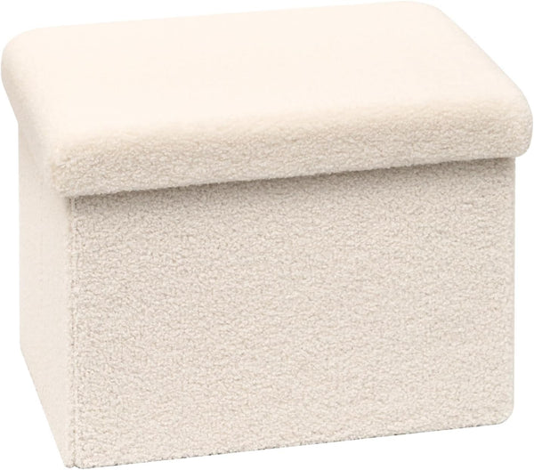 PINPLUS Storage Ottoman Cube Ottoman Foot Rest,Small Foldable Portable Boucle Upholstered Sherpa