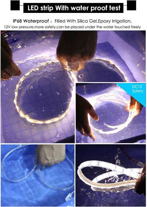 Outdoor Waterproof LED Strip Lights, IP68 12v Boat Underwater Lights, 16.4ft 5050 White Rope Light