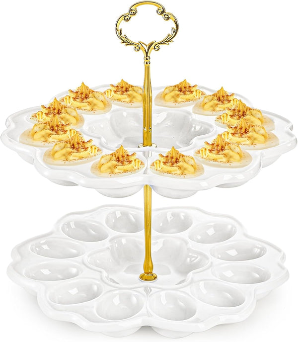 Peohud 2 Tier Deviled Egg Platter, 24 Holes Deviled Egg Tray Container,