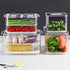 SANNO Refrigerator Food Storage Containers - Stackable Bin Organizer with Vented Lids and Removable Drain Tray