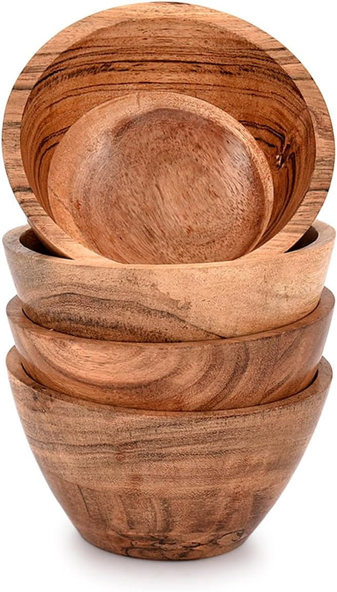 NIRMAN Acacia Wood Bowl Sets of 4 for Kitchen Meal Party and Nuts, Candy, Appetizer, Snacks, Olive (4.5" x 4.5" x 2.5") by NIRMAN