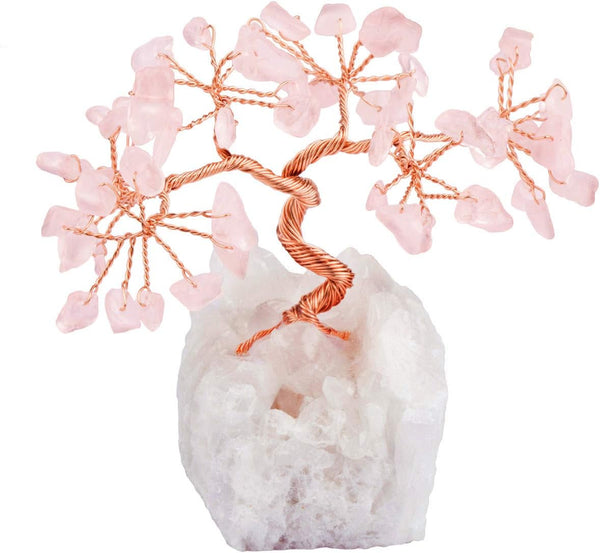 mookaitedecor Rose Quartz Crystal Tree, Tumbled Stones, Money Tree for Wealth and Luck, 4"-5"