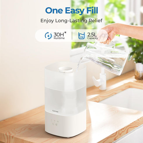 LasVacde 2.5L 30H 28dB Humidifiers for Bedroom, Top Fill Cool Mist Humidifiers for Large Room, Easy to Fill & Clean