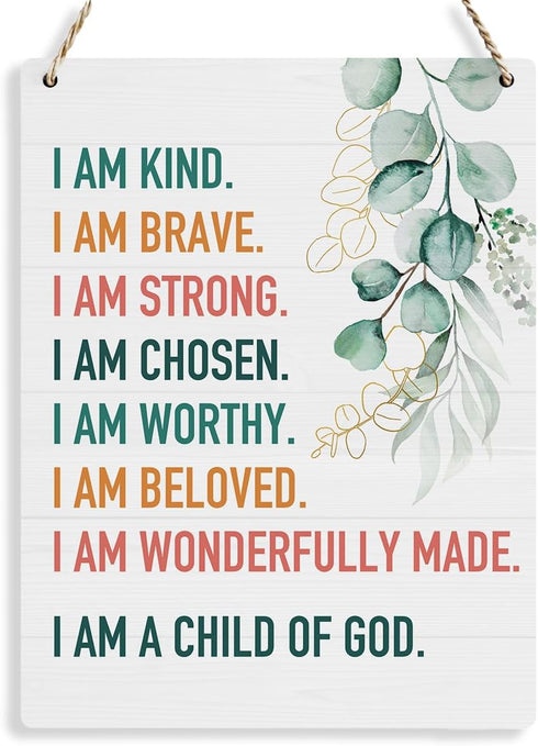BELLOWDEER Inspirational Decor I am a Child of God Scripture Wooden Hanging Sign