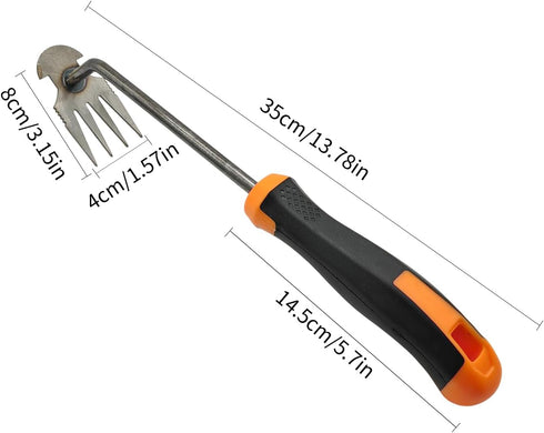 XIAONAN Weed Tool,Weed Puller with Handle Manual Hand Weeder Tool 4 Teeth Dual Purpose Weeder High Strength Garden Weed Removal Tool for Garden Yard Farm (Rubber handle)