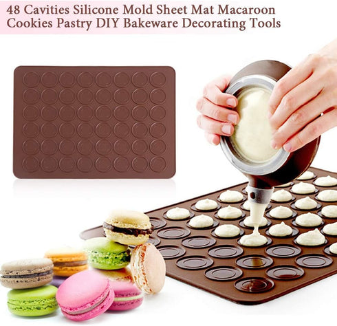Silicone Baking Mat - Macaron Silicone Baking Mats, 48 Cavities for Cookies and Decorating Tools