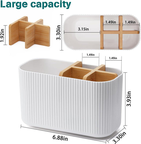 White Toothbrush Holder, Bamboo Organizer for Bathrooms, Electric Toothbrush Holders for Countertop