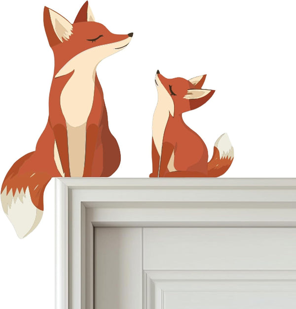 ZEARPT 2 Cute Wooden Foxes Door Topper Home Frame Decor Little Fox