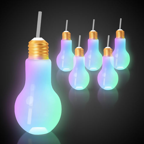 Windy City Novelties 6 Pack LED Light Up White Light Bulb Cup with Straw