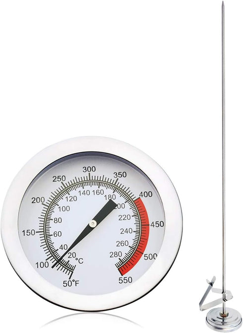 Deep Fryer/Candy/Turkey Thermometer with Clip, 15 Inch Stem - Professional Stainless Steel Fry Oil Thermometer for