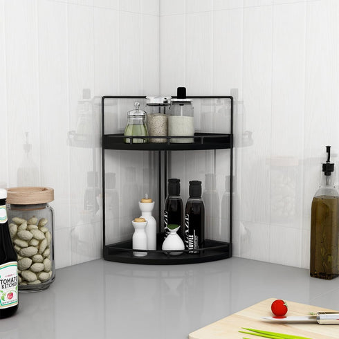Dorhors 2-Tier Counter Counter Countertop Bathroom Organizer,Vanity Corner Shelf, Skincare, Wood Bathroom Storage