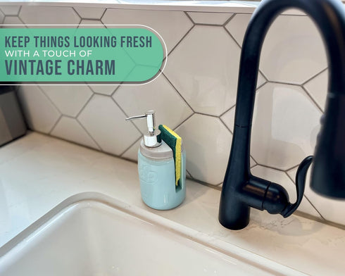 Mason Jar Kitchen Soap Dispenser & Sponge Holder - 14oz Liquid Soap Dispenser with Stainless Steel Pump