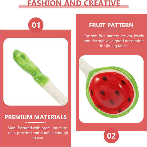 Housoutil 2 Pcs Ceramic Soup Spoons, Cute Watermelon Tablespoons, Porcelain Spoon for Coffee, Tea, Yogurt