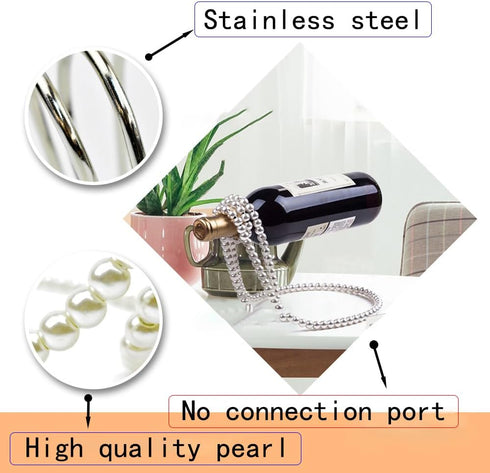 STANDOUTELROAL (White) Artificial Pearl Necklace Floating Wine Rack, Metal Wine Bottle Holder, Wine Bottle Stand