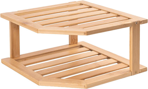 VERTORGAN Bamboo Corner Shelf,2 Tier Plate Organizer for Cabinet and Countertop,Pantry Dish