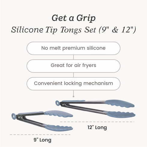 Starpack Silicone Kitchen Tongs for Cooking (2Pcs) - BBQ Tongs Heat Resistant to 600°F - Stainless Steel Utensils 9",