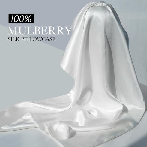 100% Mulberry Silk Pillowcase for Hair and Skin, 22 Momme Natural Silk Pillow Case with Zipper, Queen 20'' 30'' (White)