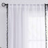 Treatmentex 2 Panels White Sheer Curtains with Black Pompoms, 63" Long Window Draperies for Boy's Room