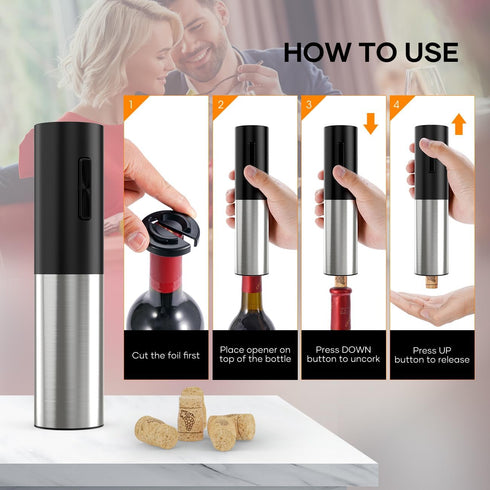 Electric Wine Opener, Rechargeable Wine Bottle Opener, Automatic Electric Corkscrew with Foil Cutter, Aerator Vacuum,