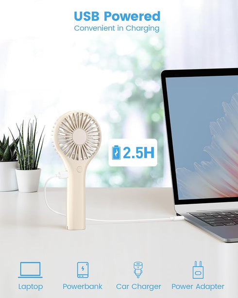 Handheld Fan - Portable Mini Fan with 3 Speeds, USB Rechargeable for Travel and Outdoor Use (Beige)