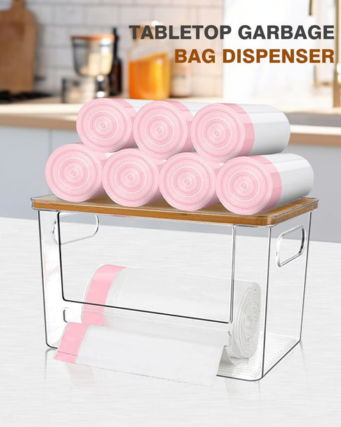 2 Pack, 13/30/33 Trash Bag Dispenser Stackable Acrylic Garbage Bags Dispenser with Bamboo Lid, Extra Large Clear Under