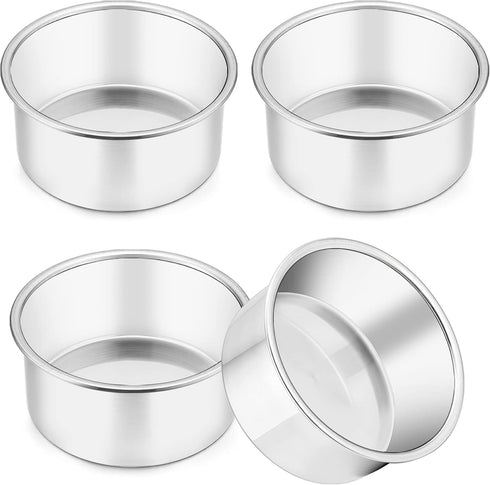 TeamFar 4 Inch Cake Pan, 4 Pcs Mini Cake Pan Round Tier Baking Tins Set, Stainless Steel, Healthy & Sturdy