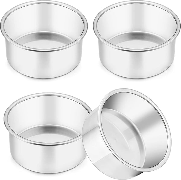 TeamFar 4 Inch Cake Pan, 4 Pcs Mini Cake Pan Round Tier Baking Tins Set, Stainless Steel, Healthy & Sturdy
