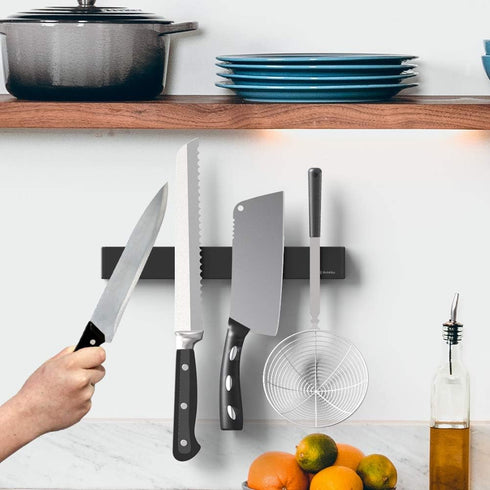 Rich&Ray 12 Inch Knife Magnetic Strip No Drilling, Kitchen Knife Magnetic Holder for Wall, Kitchen Accessories Organizer Bar or Used in Organizing Tools (Stainless Steel-12 inch, Black) by Rich&Ray