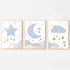 LUHDFYS Cartoon Moon and Stars Canvas Wall Art Print,Scandinavian Style Nursery Decor Poster,Blue