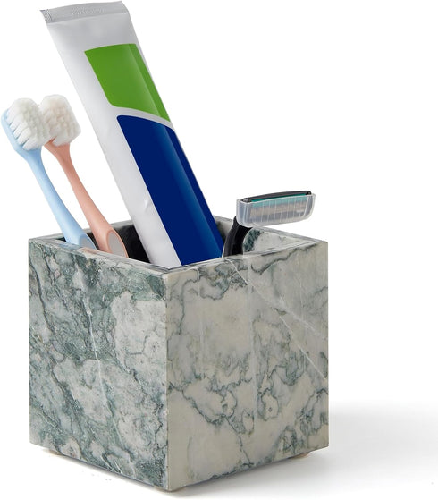 Desk,3.93inch Real Luxurious Natural Marble Toothbrush Holder & Makeup Brush Organizer & Pen Holder for Square Marble