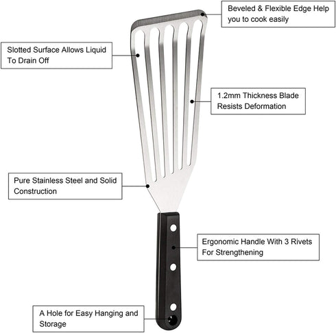 HaSteeL 2-Piece Fish Spatula, Stainless Steel Slotted Turner for Frying, Grilling, Kitchen Cooking, Dishwasher Safe