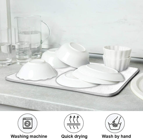 White Marble Dish Drying Mat, Easy Clean Dishwasher Safe Heat Resistant Eco-Friendly Countertop Mat, 18 x 24 inches