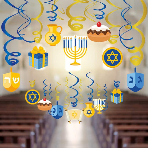 30PCS Hanukkah Decorations Hanging Swirls, Holiday Chanukah Party Supplies Ceiling Decor