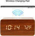 OCT17 Alarm Clock with Qi Wireless Charging Pad Compatible with iPhone Samsung, Brown Wood LED Digital Clock with Sound