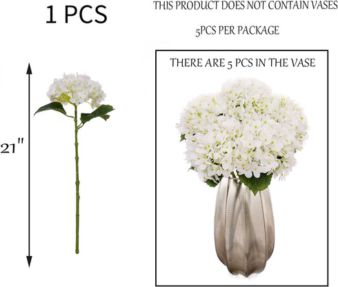 5Pcs Kimuras Cabin White Hydrangea Artificial Flowers Real Touch Latex Fake Hydrangeas Flower, Lifelike Faux Bouquet