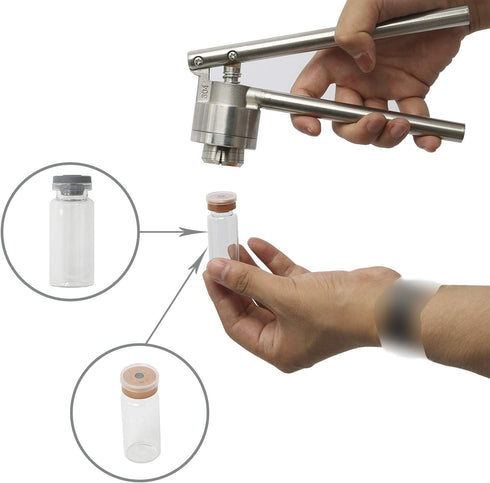 HighFree 20 mm Vial Crimper Manual Sealer, Hand Sealing Machine with 10 Set of 10ml Vials + Stopper + Caps