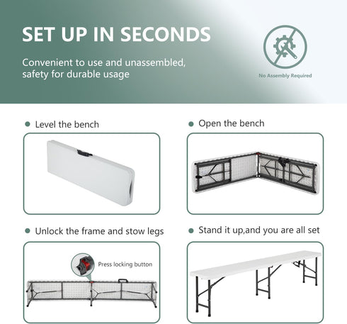 PayLessHere 6 (1) Portable FT Plastic Folding Bench for Outdoor Use, Complete with Carrying Handle for Picnics Camping