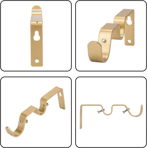 Ycolnaefllr Set of 3 Golden Double Rod Holders, Heavy Duty Double Curtain Rod Brackets for 1 and 0.7-Inch Rod
