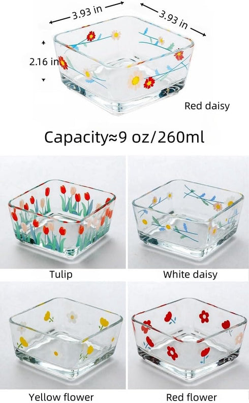 9 OZ Mini Floral Candy Dish, Small Tulip Glass Bowl for Dessert, Snack, and Kitchen Prep