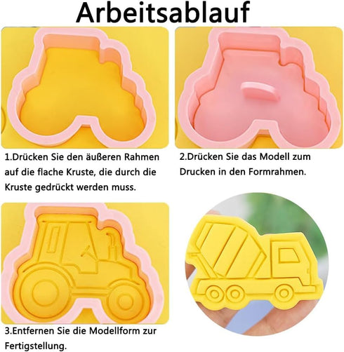 8 Set Set Transportation Vehicle Cookie Cutters with Plunger Stamper Piece Construction Vehicles Cookie Cutters Car