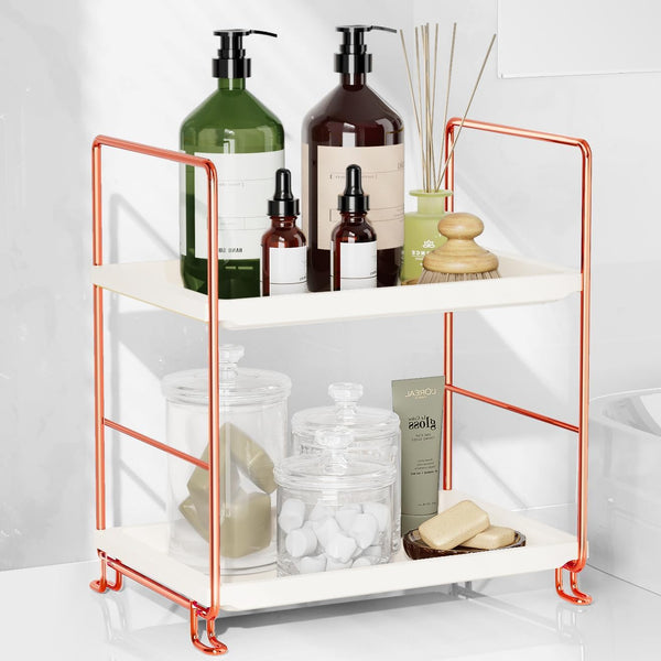 FSyueyun 2-Tier Bathroom Counter Organizer, Tool-Free Installation Vanity Makeup Tray for Skincare and Perfume Storage