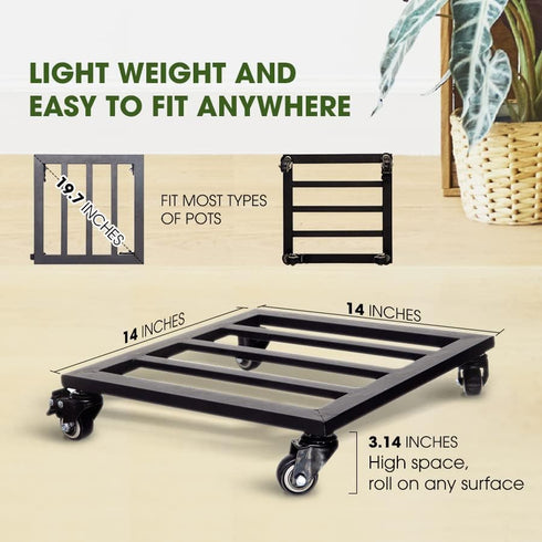 14Inch 385 Lbs, Idzo Plant Caddy with Wheels Heavy Duty Capacity Metal Cast Iron Rolling Stray, Plant Stand with Wheels