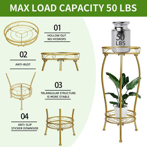 2 27'' LOYAL TIGER Plant Stand Indoor Outdoor Tier Tall Metal Potted Rack Flower Pot Stand Heavy Duty Rustproof Iron