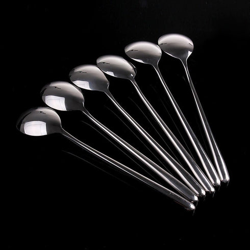 Korean Stainless Steel Rice Soup Iced Tea Spoon, Long Handle Cold Drink Spoon, Great Circle 3Pcs