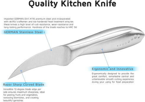 WELLSTAR 2.5 Inch Birds Beak Paring Knife, Sharp High Carbon Stainless Steel Curved Blade for Peeling