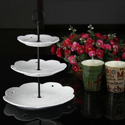 Metal 3 Tier Cake Stand - 13 Inch Round Handle Cake Plate Stand with Heavy Plate Handle Fittings (Black)