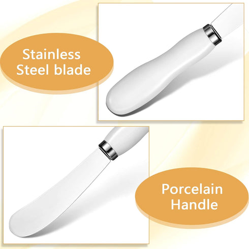 8 5.74 Inch Patelai Pcs Butter Spreader Knives, Stainless Steel Butter Knife with White Porcelain Handles Multipurpose